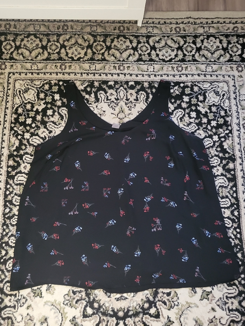 Sleeveless Floral Print Black Tank Top